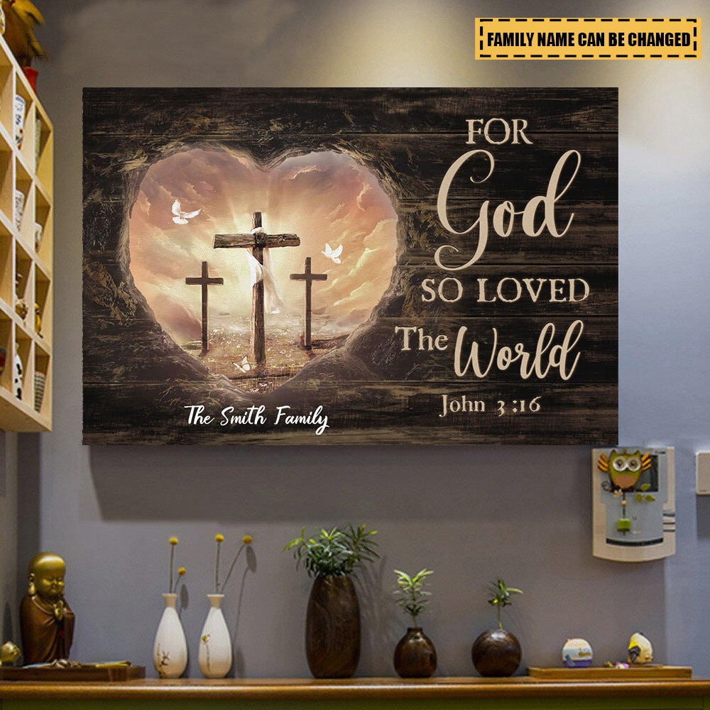 For God so loved the world John 3:16 Bible Verse canvas wall art, Christian wall decor