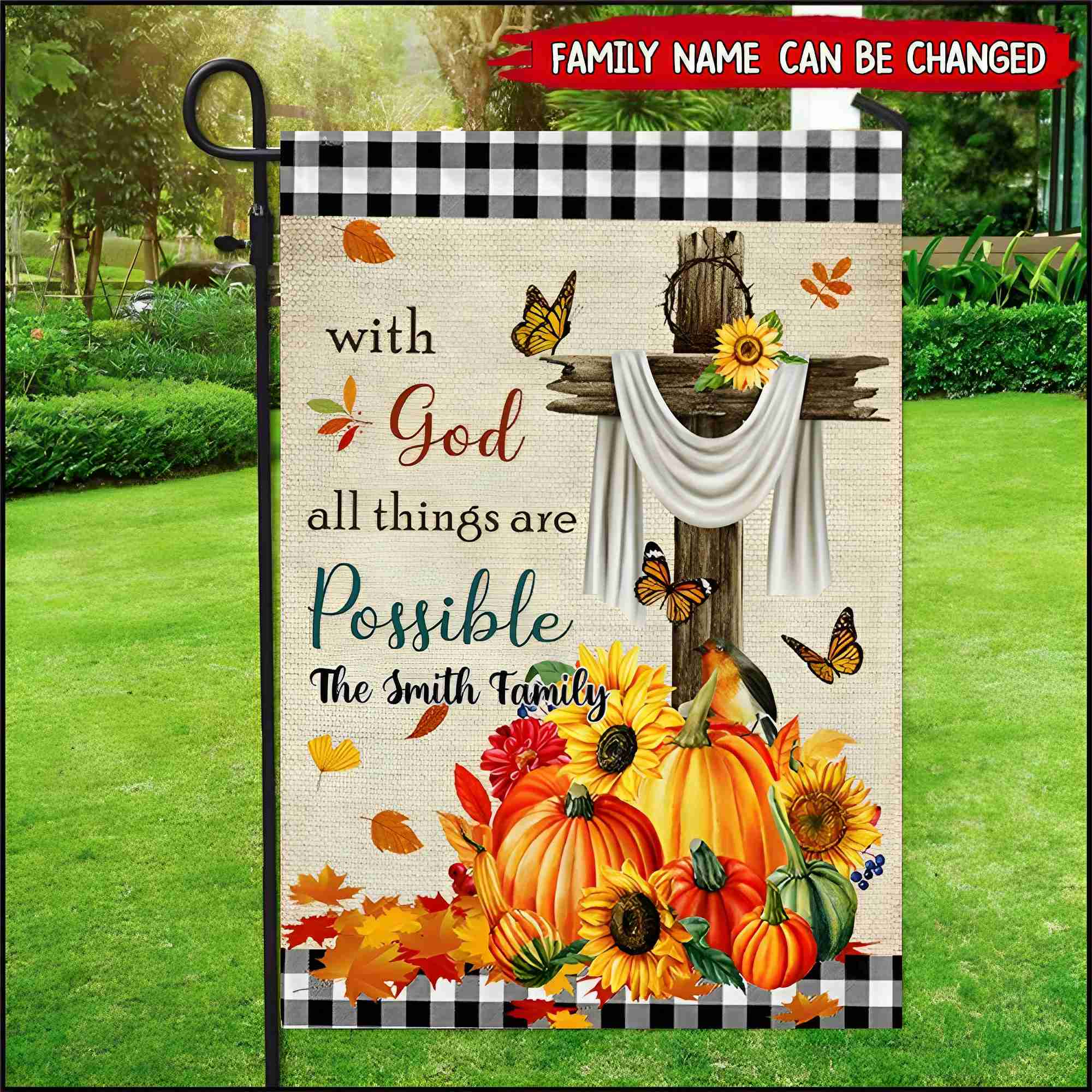 With God All Things Are Possible-Personalized Christian  Pumpkins Garden Flag