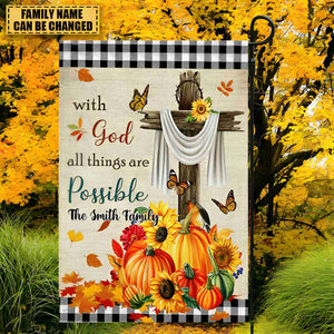 With God All Things Are Possible-Personalized Christian  Pumpkins Garden Flag