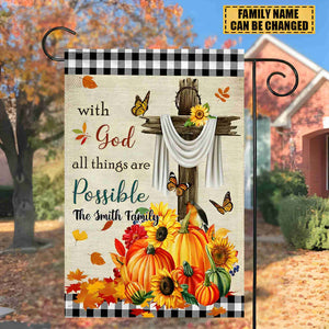 With God All Things Are Possible-Personalized Christian  Pumpkins Garden Flag