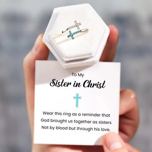 KISSFAITH-Sister In Christ Pave Double Cross Ring Adjustable Ring