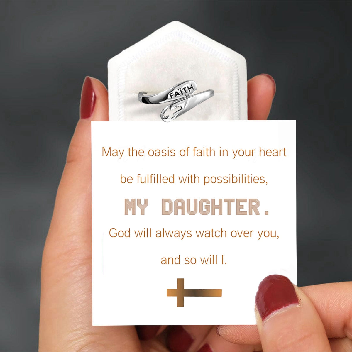 KISSFAITH-God Will Always Watch Over You, Sterling Sliver Adjustable Ring