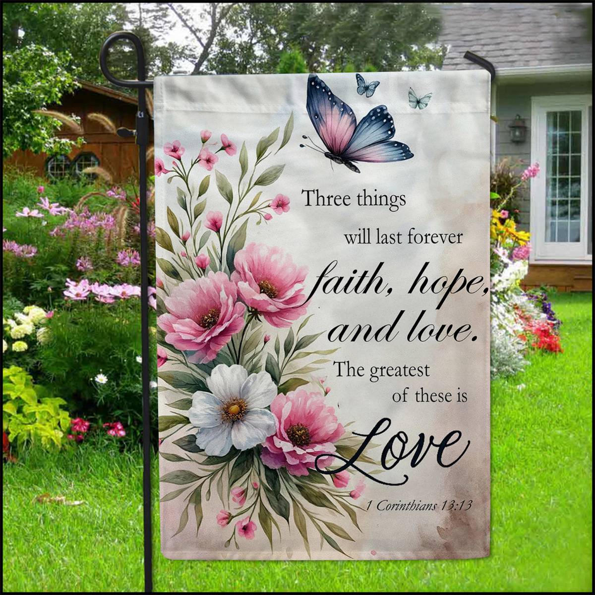 KISSFAITH-Bible Verse Garden Flag, Faith Hope Love Flag