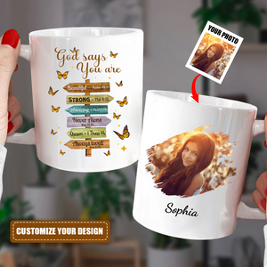 Personalized Wooden Direction Sign God Says You Are Mug