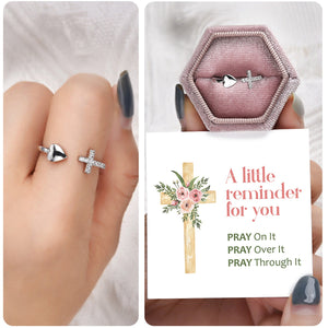 KISSFAITH-Adjustable Pray Through It Cross & Heart Ring