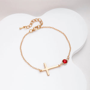 KISSFAITH-Personalised Cross Bracelet with Birthstone, Religious Bracelet