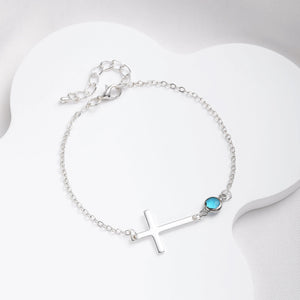 KISSFAITH-Personalised Cross Bracelet with Birthstone, Religious Bracelet