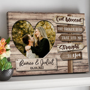 Personalized God Blessed The Broken Road Canvas - Gift For Couples