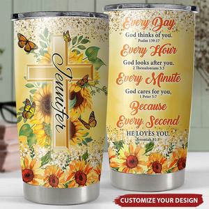 Personalized Sunflower Cross And Butterfly Everyday God Thinks Of You Tumbler