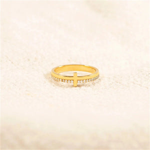 KISSFAITH-Pray Through It Minimalist Cross Ring - Religious Ring For Women